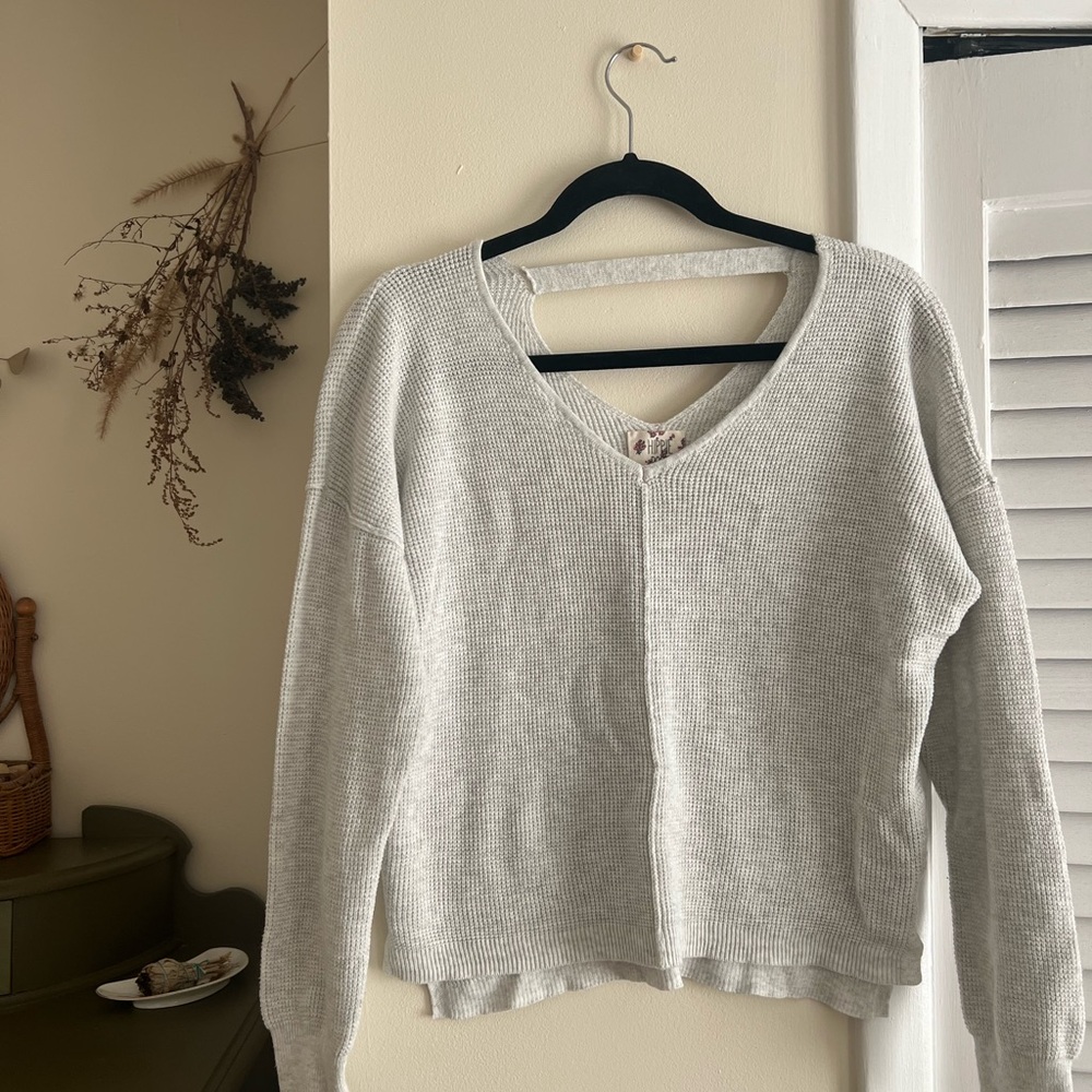 Hippie Rose Gray V-Neck Sweater with Relaxed Fit